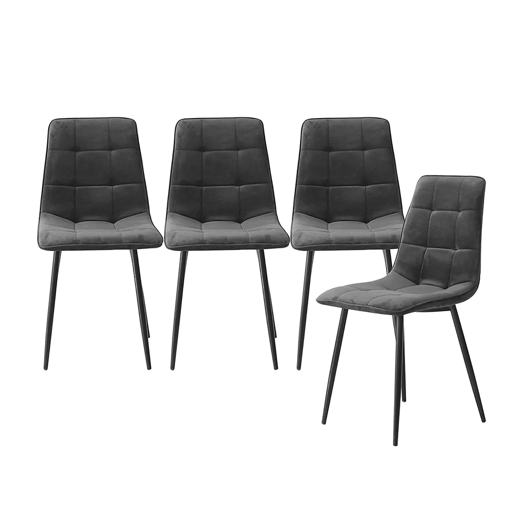 Levede 4x Dining Chairs Kitchen Velvet Grey - Image 8