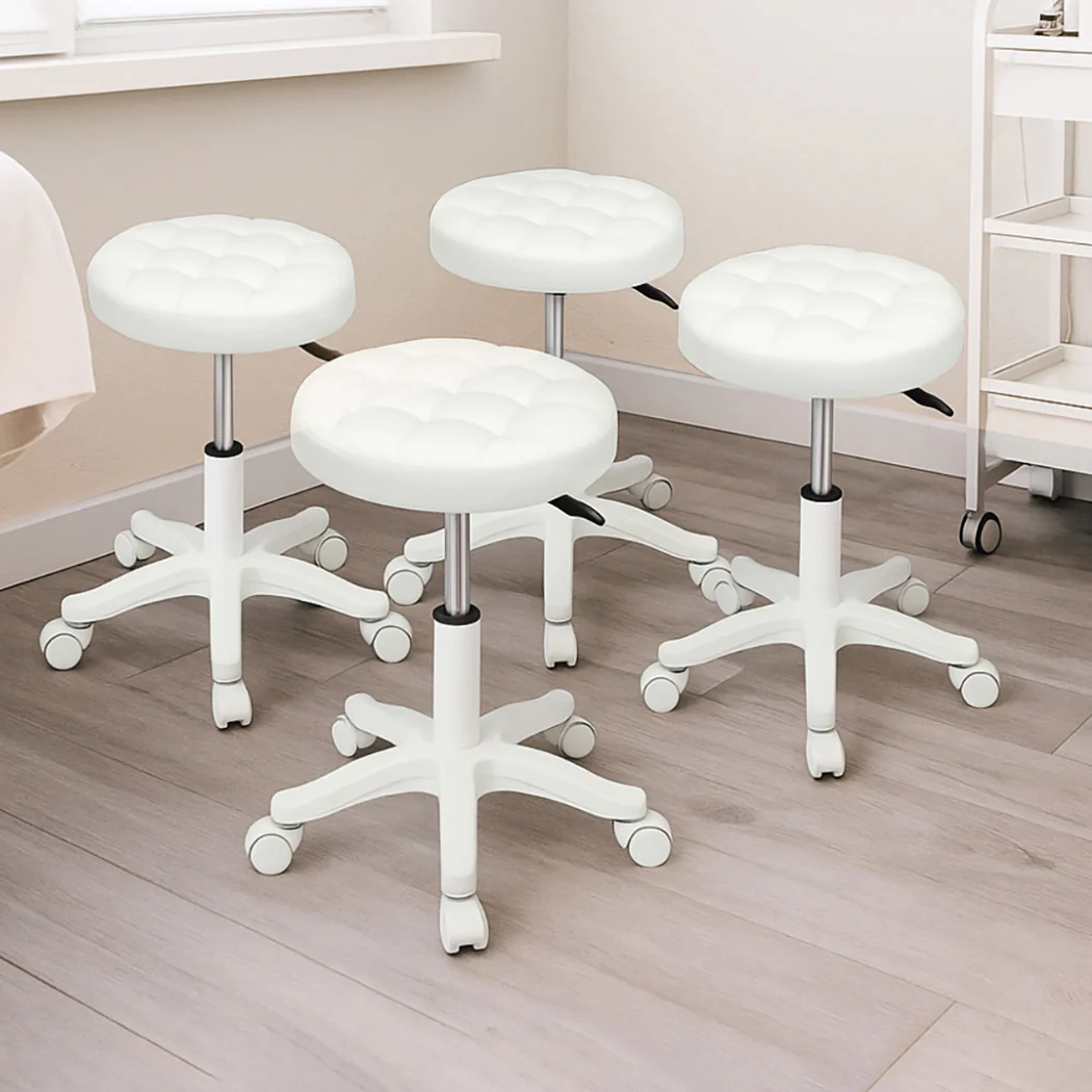 Levede 4x Rolling Bar Stool Swivel Salon SPA Chair Beige - Image 7