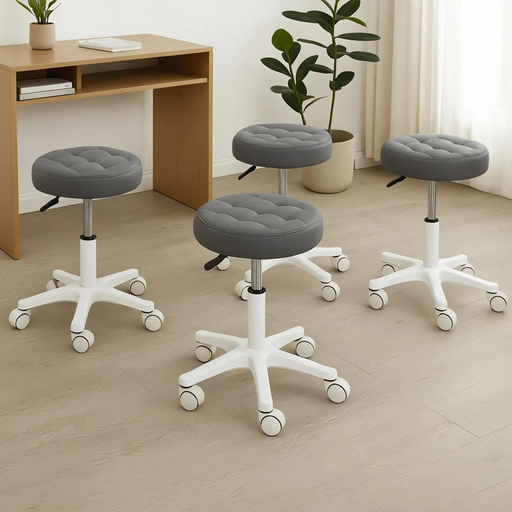 Levede 4x Rolling Bar Stool Swivel Salon SPA Chair Grey - Image 7