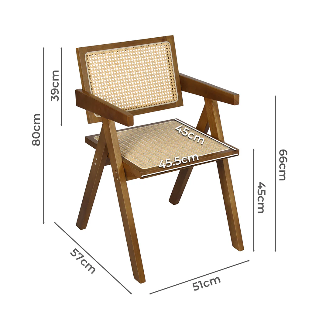 Levede 4x Walnut Wicker Armchair Dining Chair - Image 2