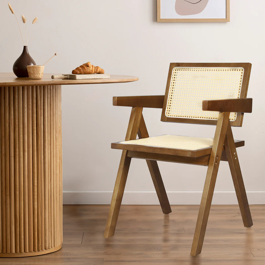Levede 4x Walnut Wicker Armchair Dining Chair - Image 6