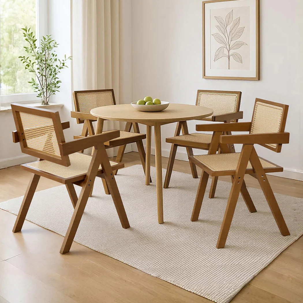 Levede 4x Walnut Wicker Armchair Dining Chair - Image 7