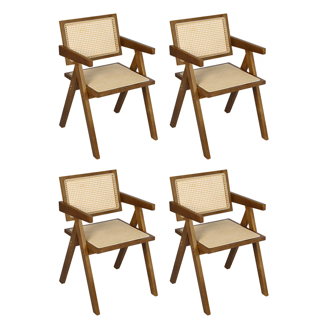 Levede 4x Walnut Wicker Armchair Dining Chair - Image 9