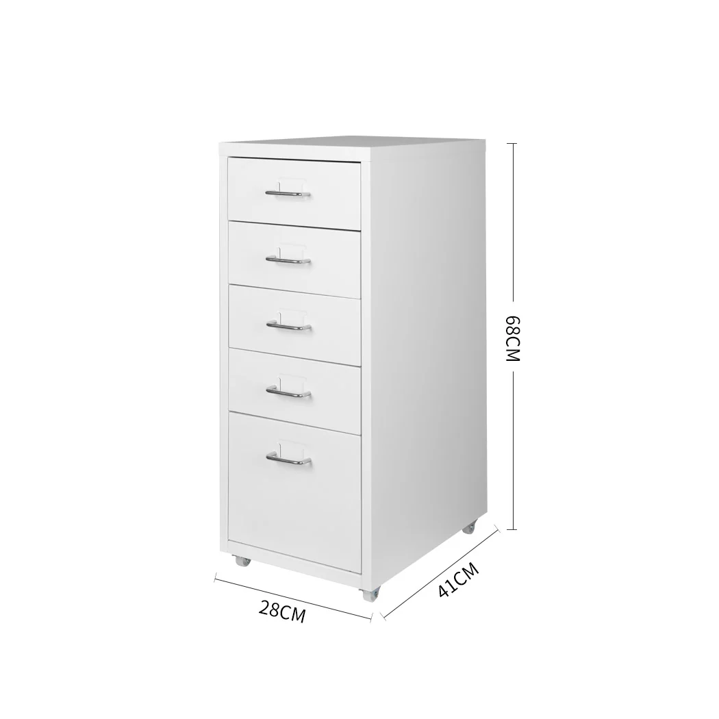 Levede 5 Drawer Office Cabinet Drawers White - Image 2