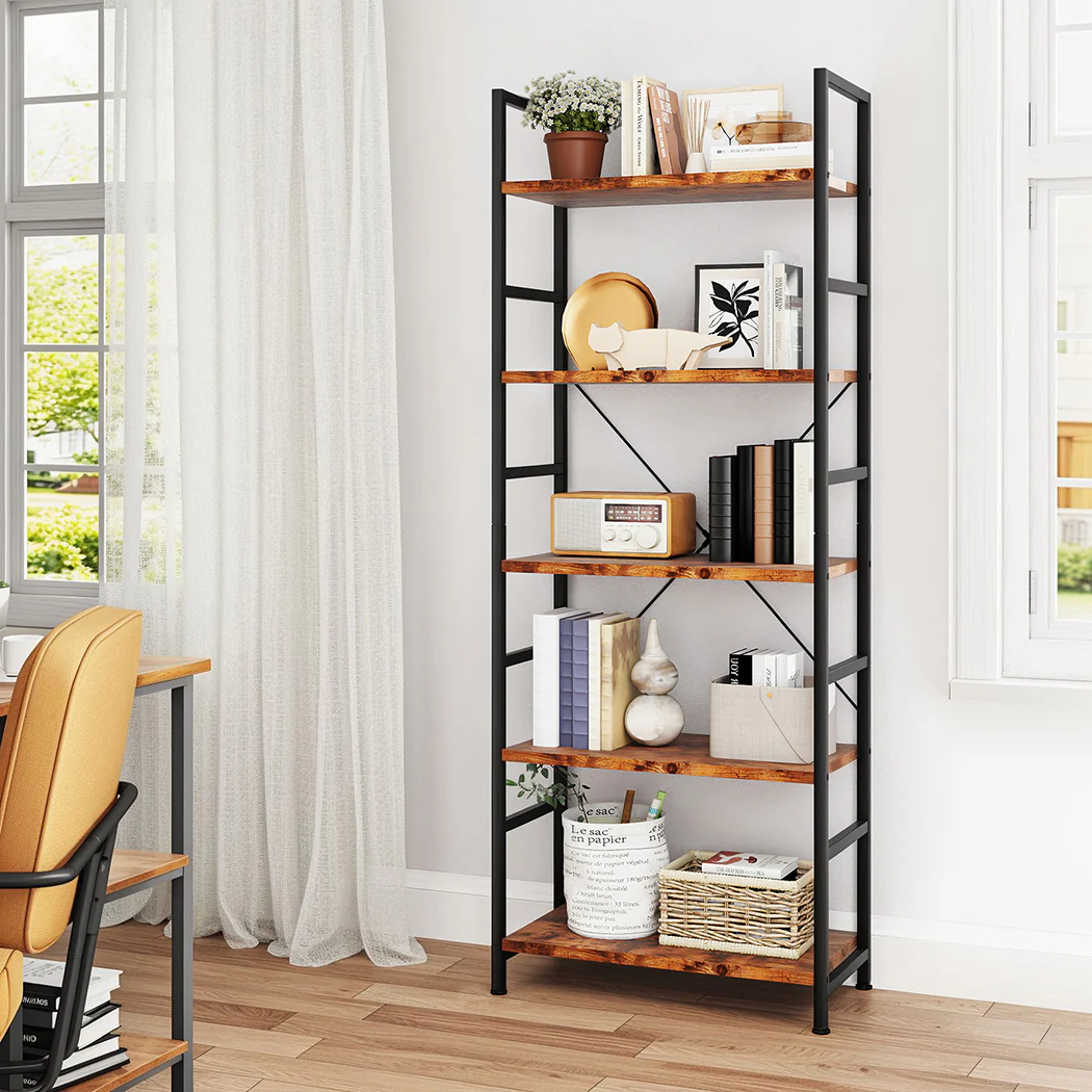 Levede 5-Tier Industrial Bookshelf Bookcase 157.5cm - Image 6