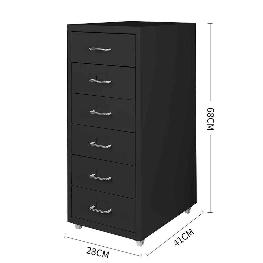 Levede 6 Drawer Office Cabinet Drawers Black - Image 2