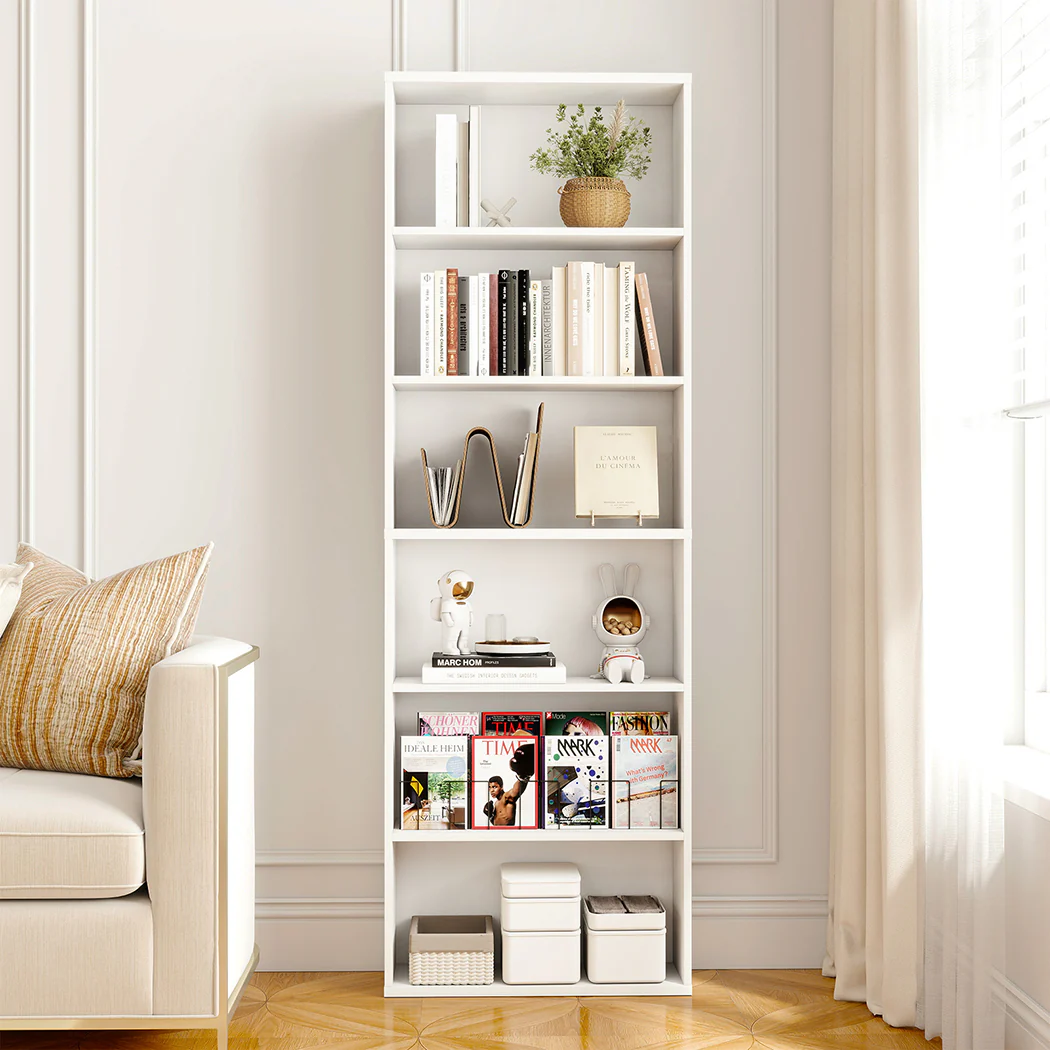Levede 6 Tier Book Shelf Adjustable Shelves White - Image 7