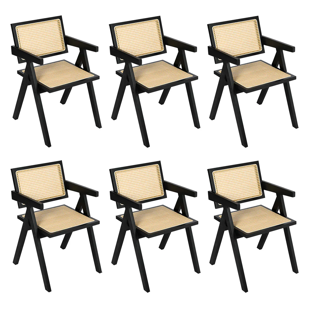 Levede 6x Black Wicker Armchair Dining Chair - Image 9