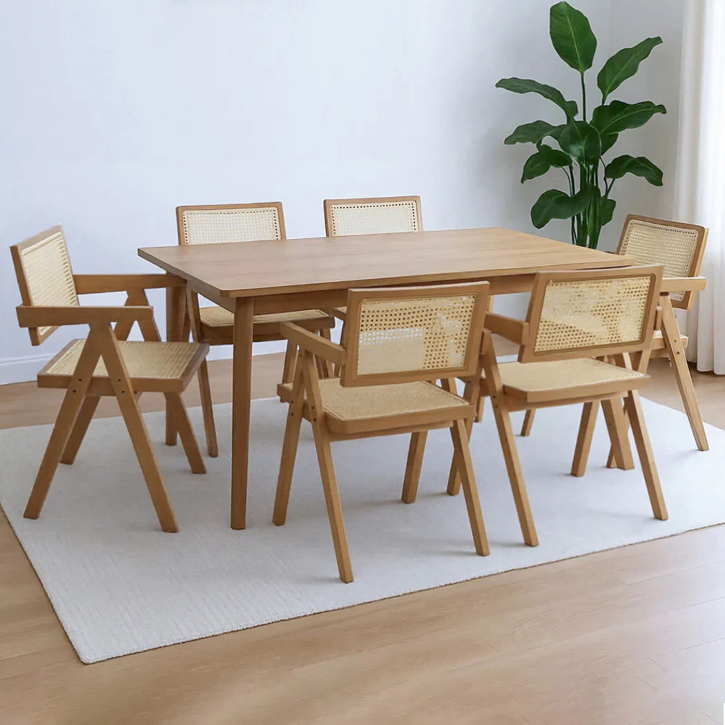 Levede 6x Dining Chair Solid Wood Rattan - Image 7