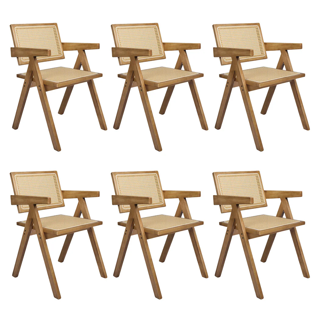 Levede 6x Dining Chair Solid Wood Rattan - Image 9