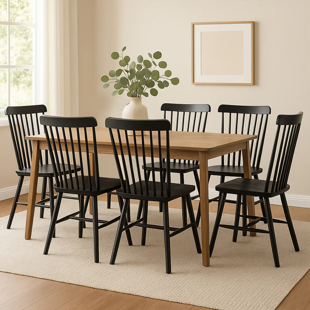 Levede 6x Dining Chairs Kitchen Winsor Black - Image 7
