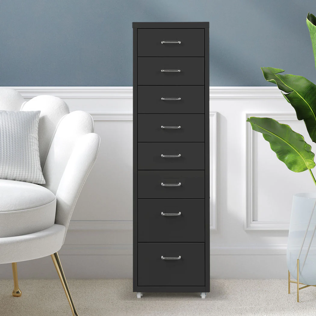 Levede 8 Drawer Office Cabinet Drawers Black - Image 6