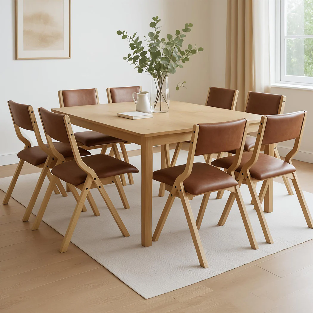 Levede 8x Dining Chairs Foldable PU Tan - Image 7