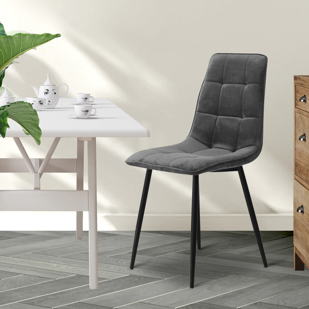 Levede 8x Dining Chairs Kitchen Velvet Grey - Image 6