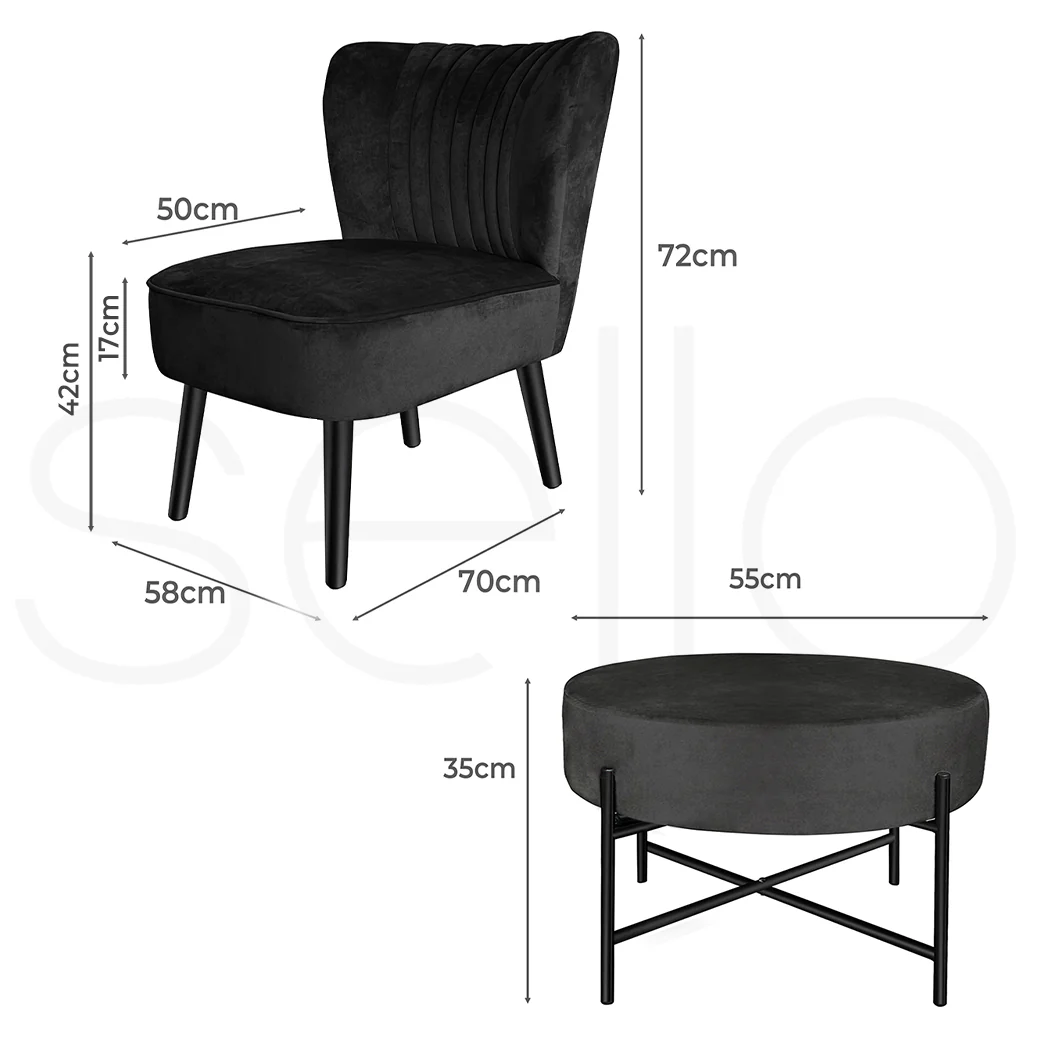 Levede Accent Chair Foot Stool Set Ottoman Black - Image 3