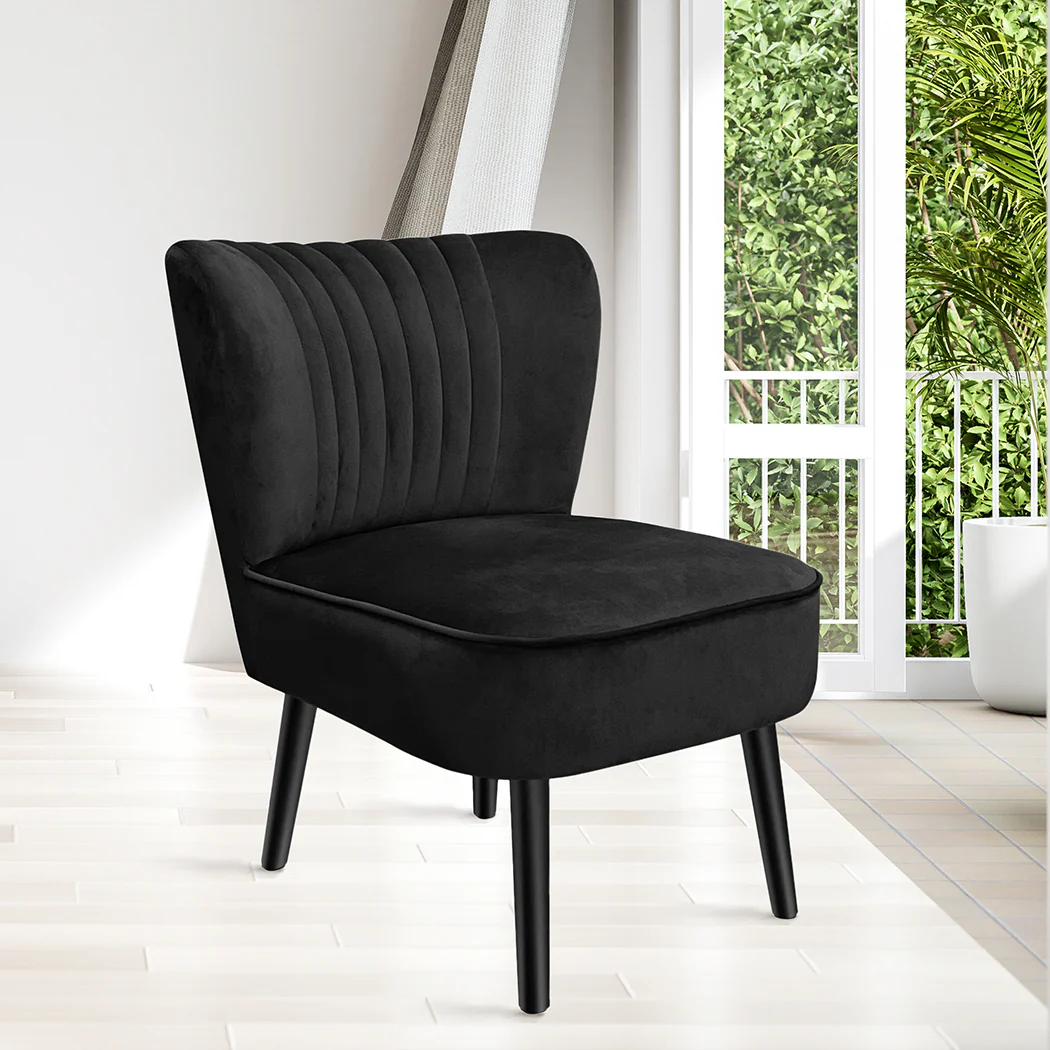 Levede Accent Chair Foot Stool Set Ottoman Black - Image 6