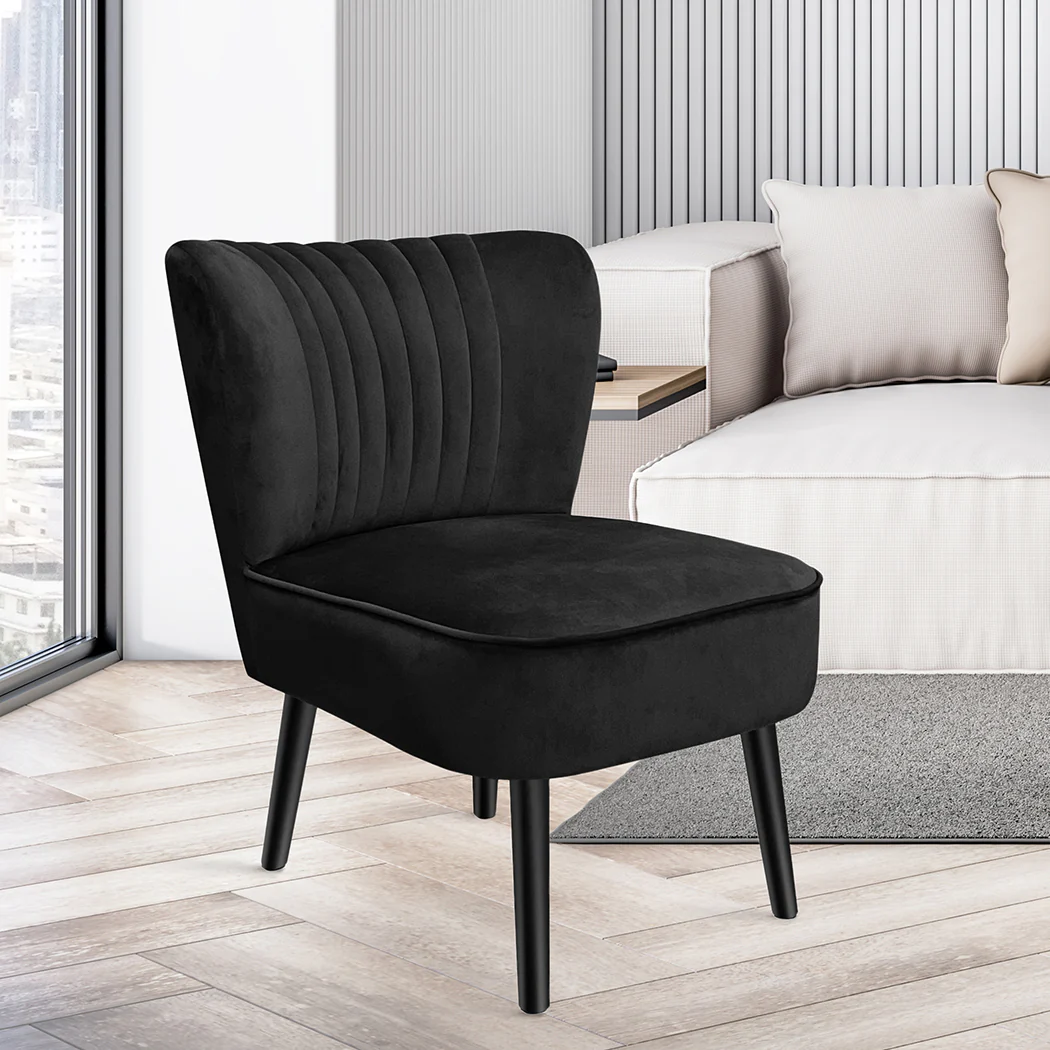 Levede Accent Chair Foot Stool Set Ottoman Black - Image 8
