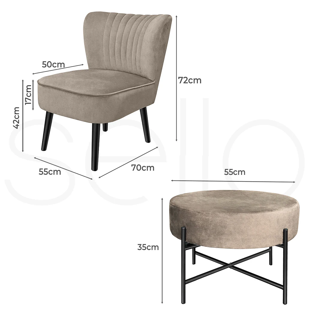 Levede Accent Chair Foot Stool Set Ottoman Cream - Image 2