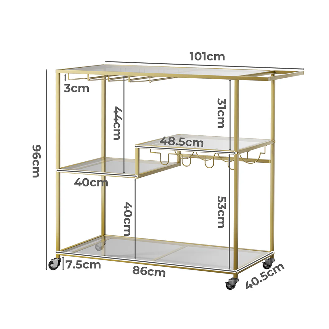 Levede Bar Cart Gold Drinks Serving Trolley 4 Tier - Image 2