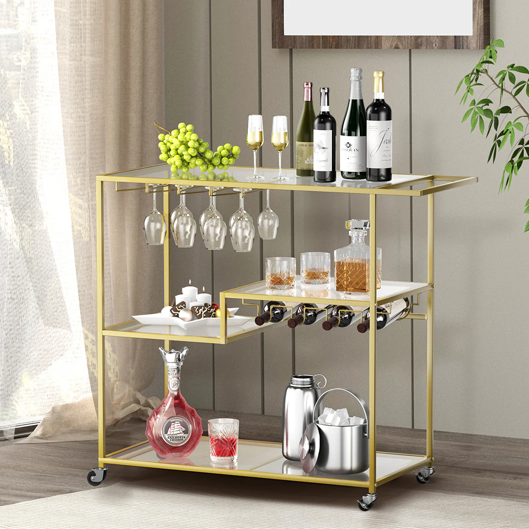 Levede Bar Cart Gold Drinks Serving Trolley 4 Tier - Image 6