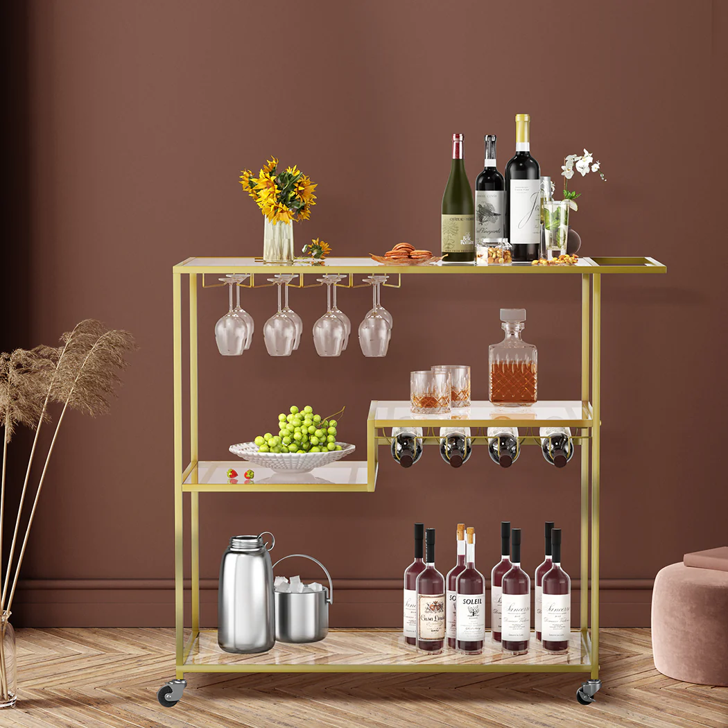 Levede Bar Cart Gold Drinks Serving Trolley 4 Tier - Image 7