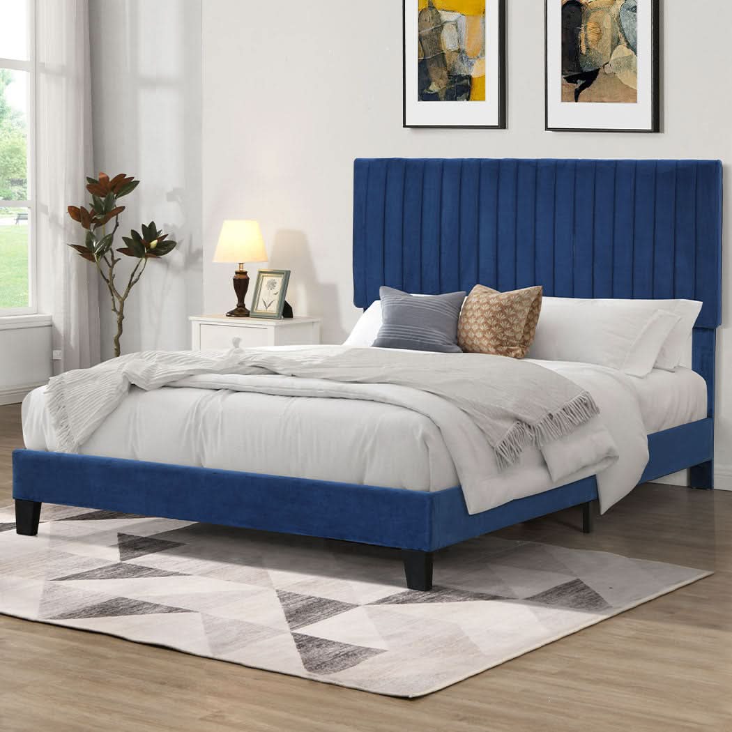 Levede Bed Frame Queen Size Mattress Blue - Image 6