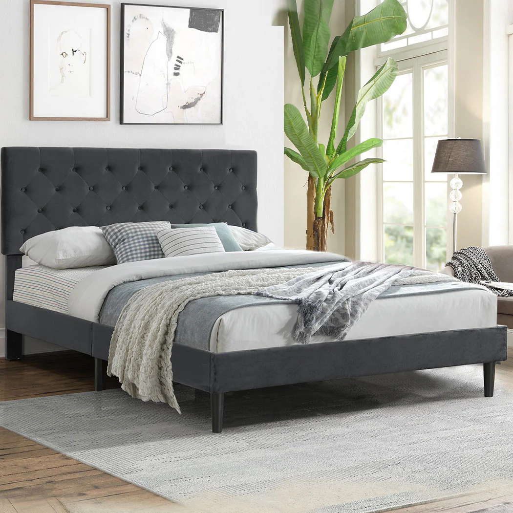 Levede Bed Frame Queen Size Mattress Grey - Image 7