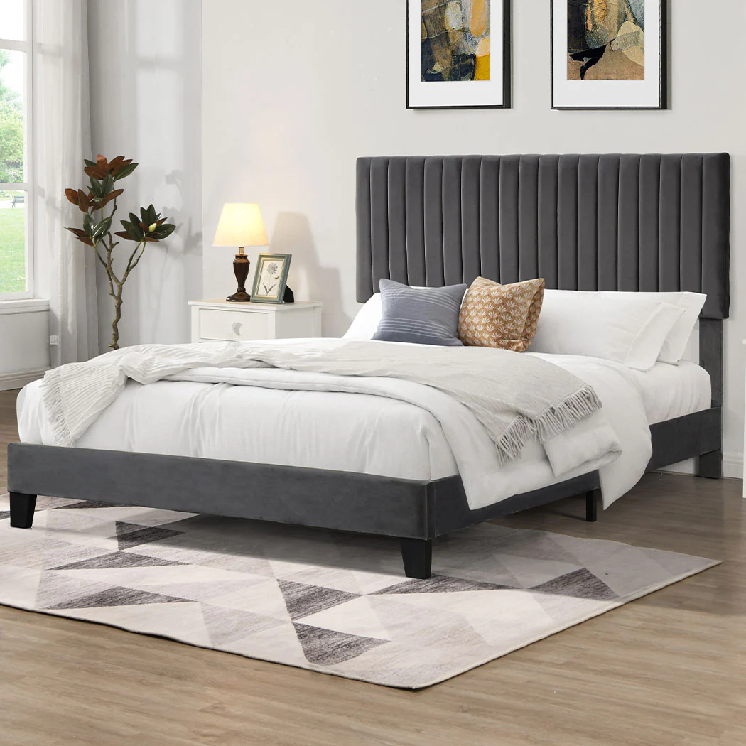 Levede Bed Frame Queen Size Mattress Grey - Image 6