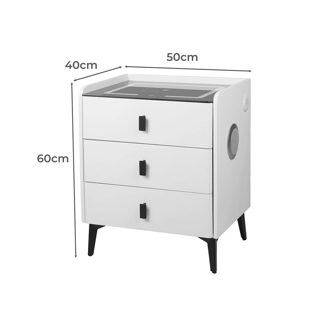 Levede Bedside Table LED Lights Drawers Storage - Image 2