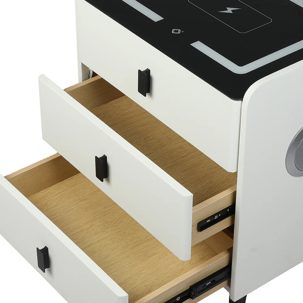Levede Bedside Table LED Lights Drawers Storage - Image 3