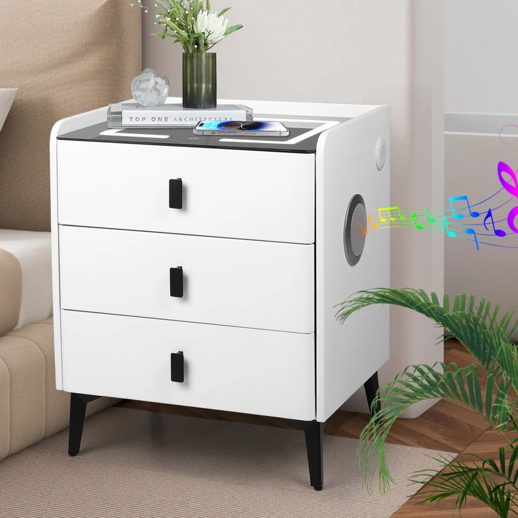 Levede Bedside Table LED Lights Drawers Storage - Image 7