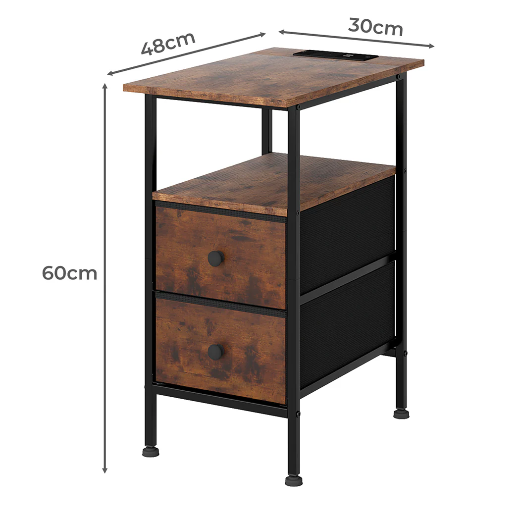 Levede Bedside Table Side Table 2 Drawers Cabinet Brown - Image 2