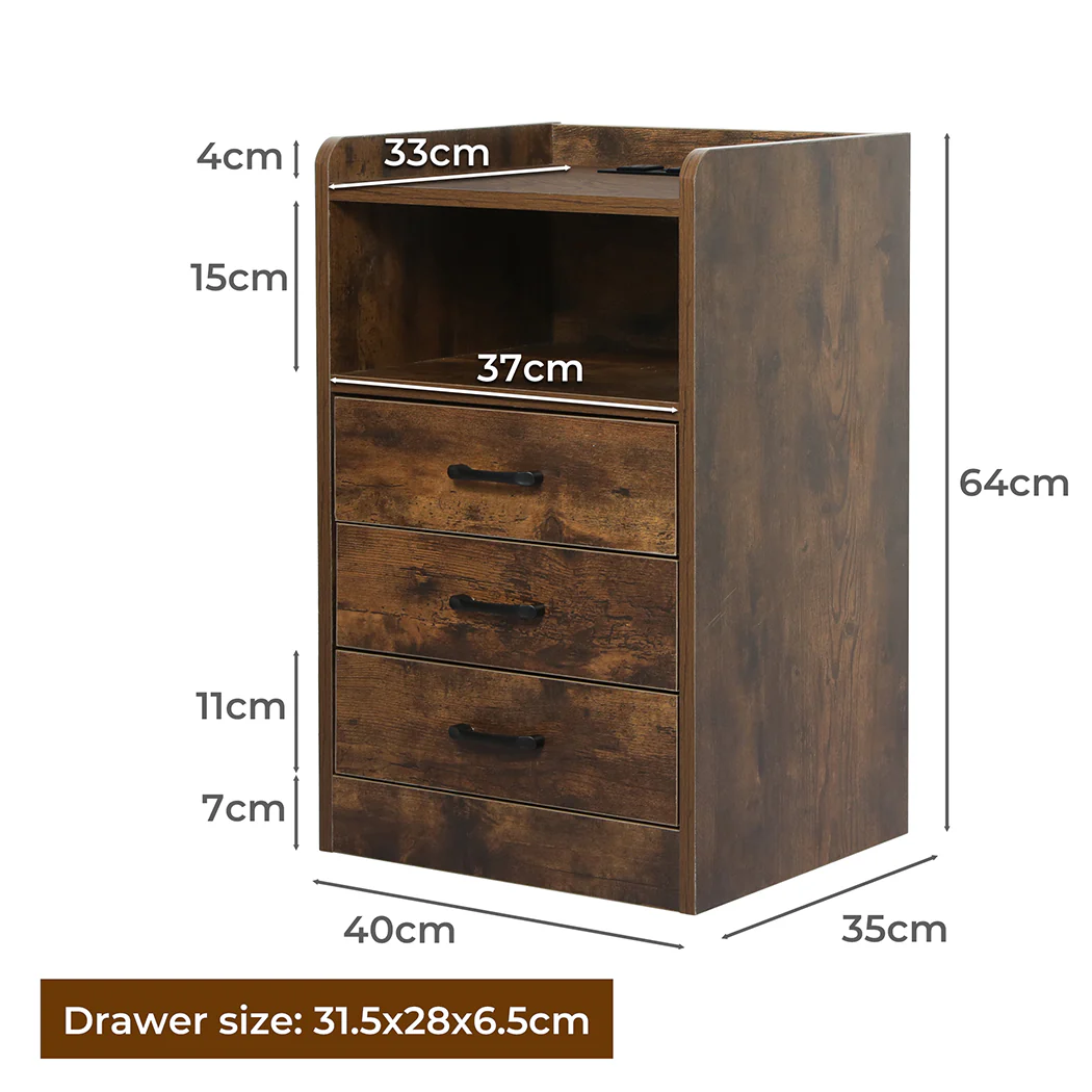 Levede Bedside Table USB Charger Outlet LED Oak - Image 2