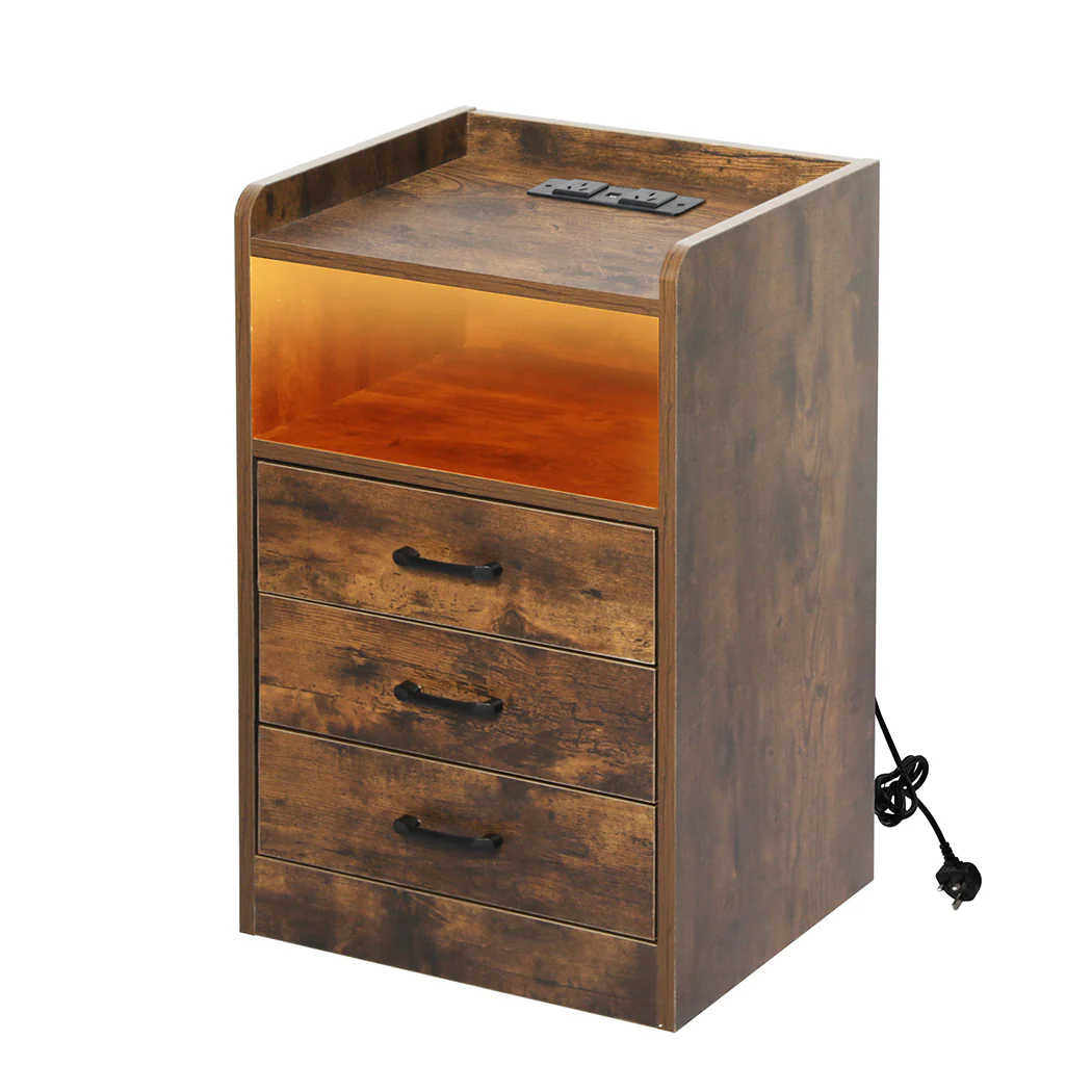 Levede Bedside Table USB Charger Outlet LED Oak - Image 8