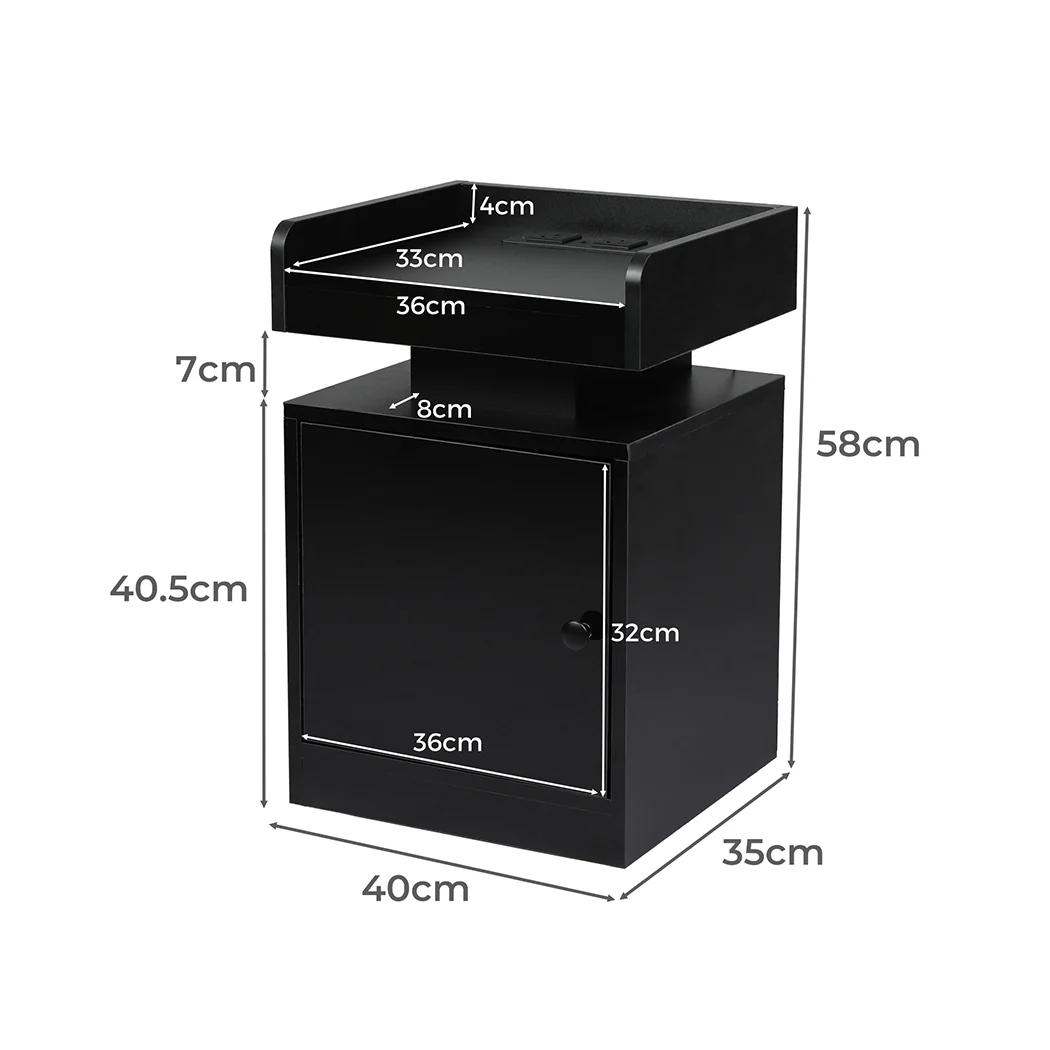 Levede Bedside Table USB Charger Outlet RGB Black - Image 2