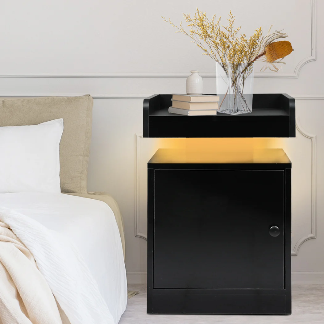 Levede Bedside Table USB Charger Outlet RGB Black - Image 6
