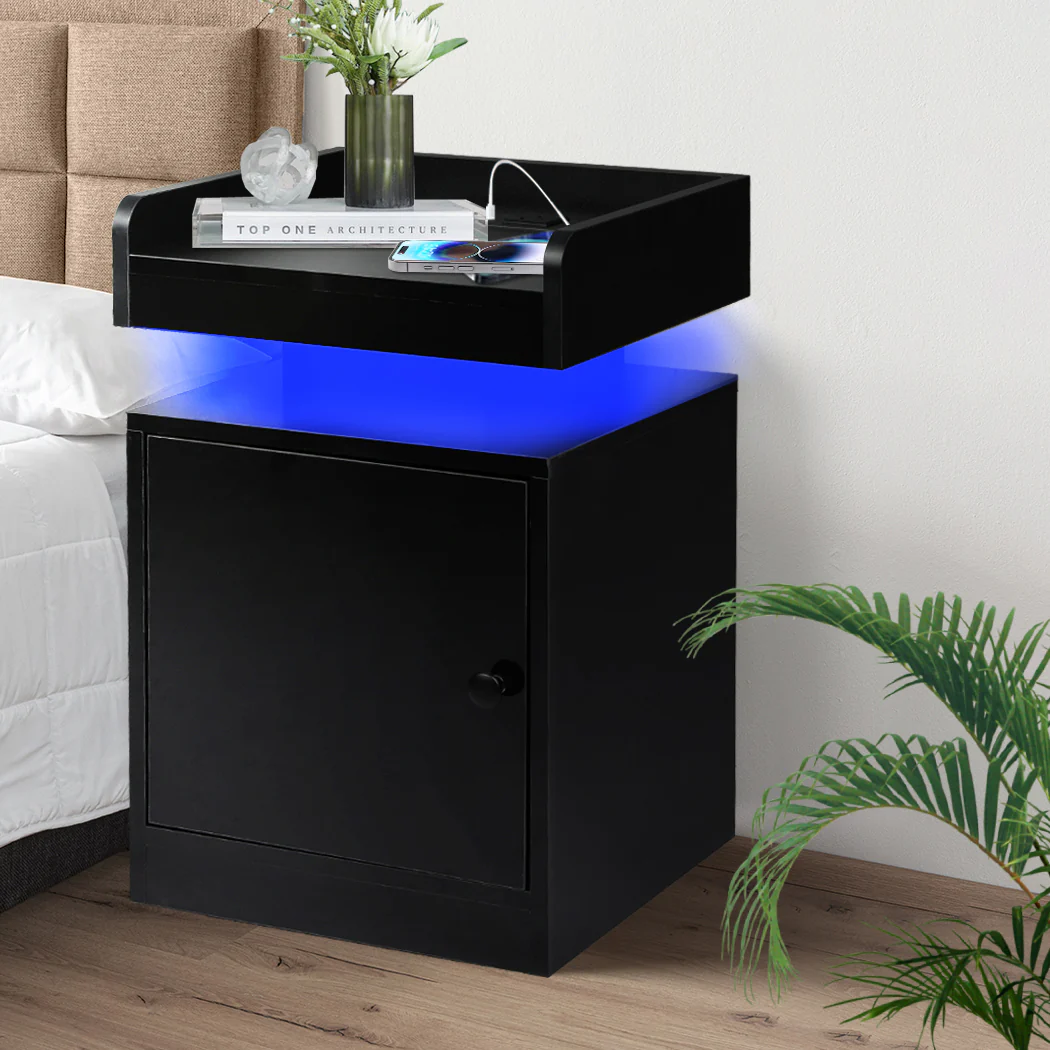 Levede Bedside Table USB Charger Outlet RGB Black - Image 7