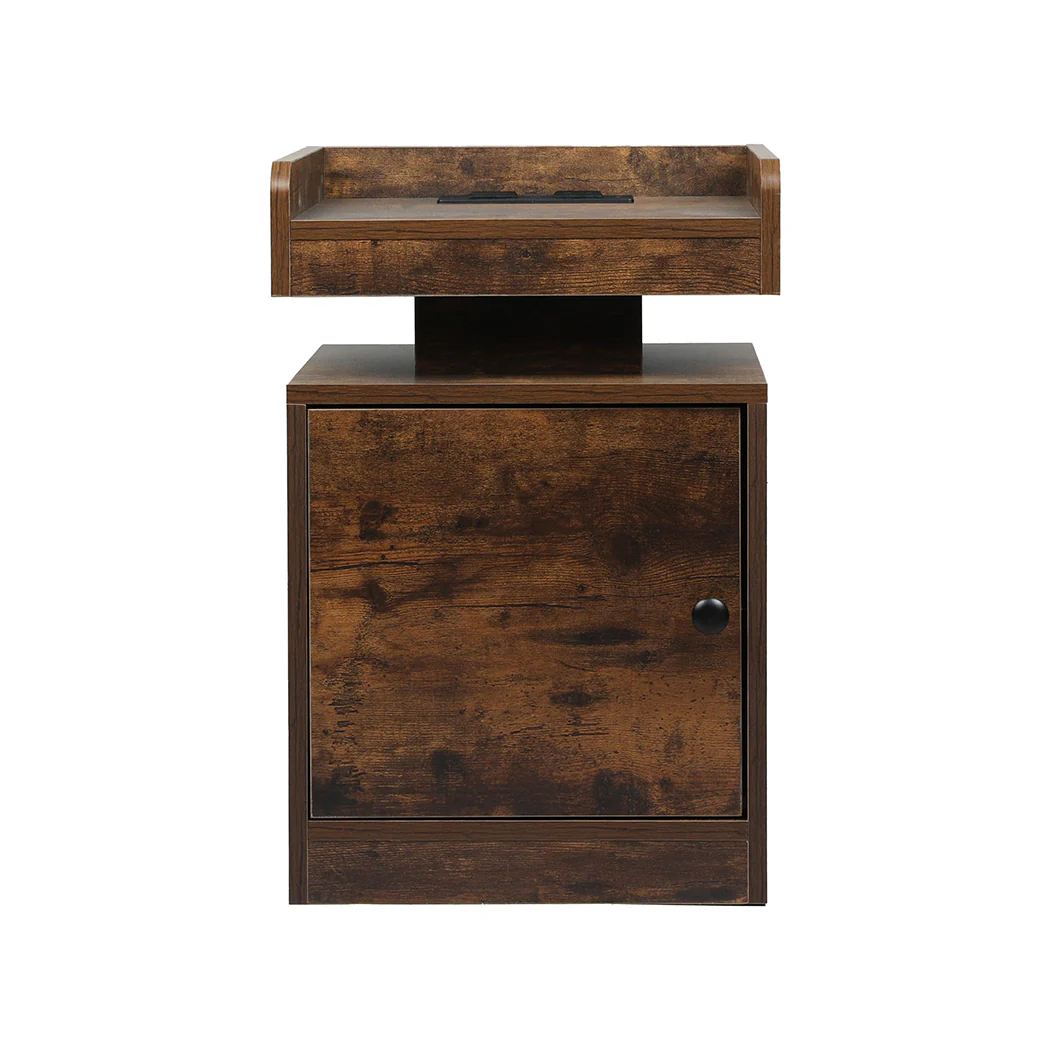 Levede Bedside Table USB Charger Outlet RGB Oak