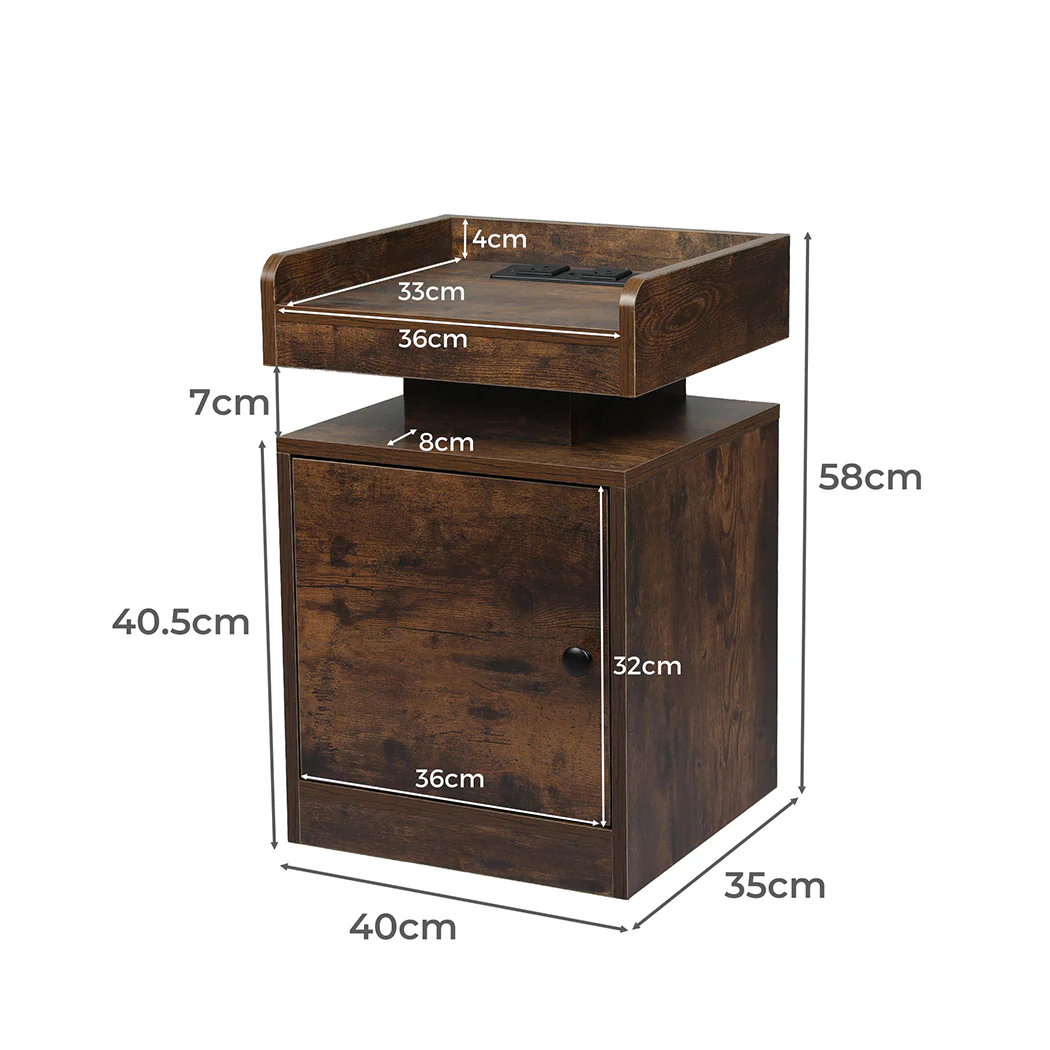Levede Bedside Table USB Charger Outlet RGB Oak - Image 2