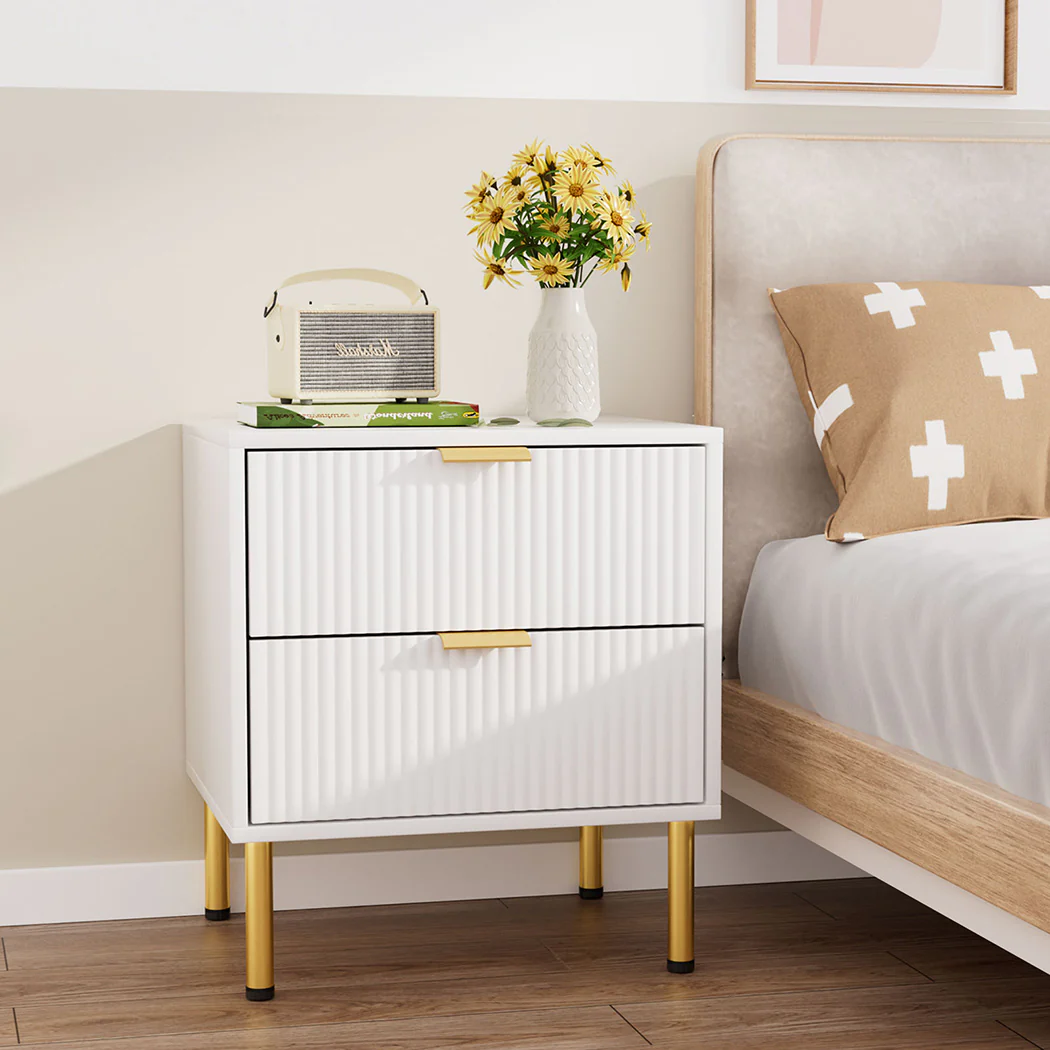 Levede Bedside Table with 2 Drawers White Metal Legs - Image 7