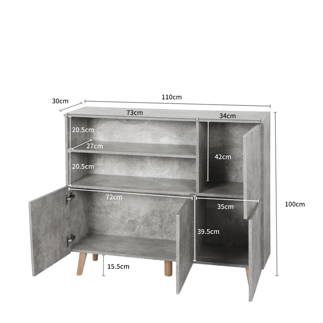 Levede Buffet Sideboard Storage Cabinet Grey - Image 2
