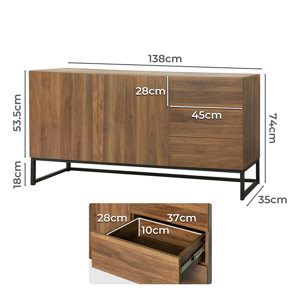 Levede Buffet Sideboard Storage Cabinet Walnut - Image 2