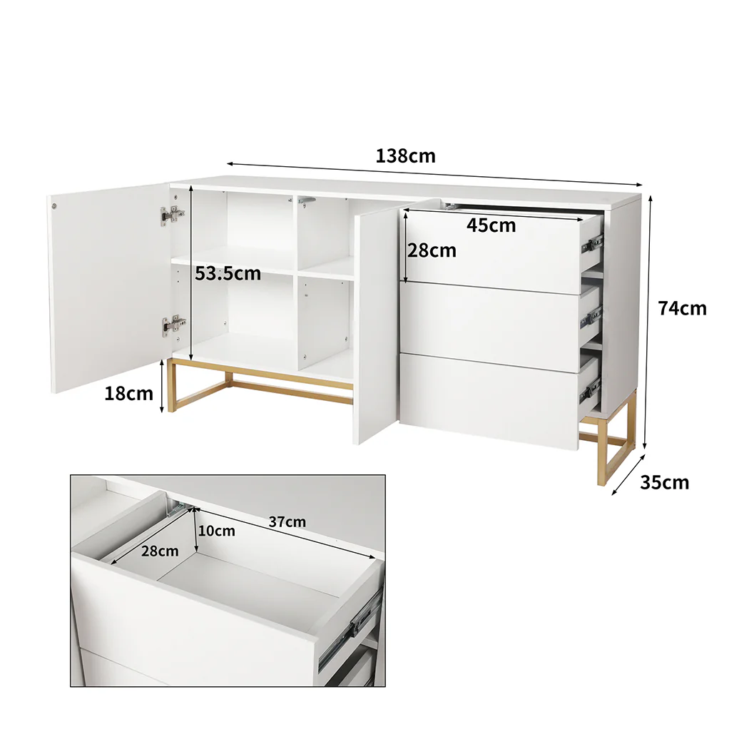 Levede Buffet Sideboard Storage Cabinet White - Image 2