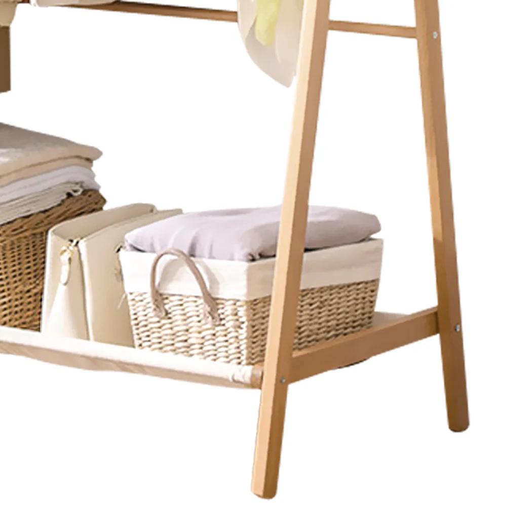 Levede Clothes Rack Wooden Wardrobe Natural - Image 4