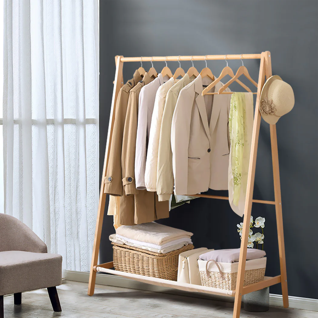 Levede Clothes Rack Wooden Wardrobe Natural - Image 6