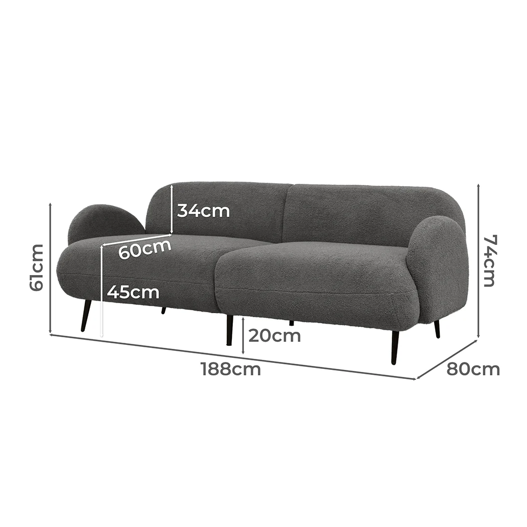 Levede Cloud Sofa 3 Seater Sherpa Fleece Beige - Image 2