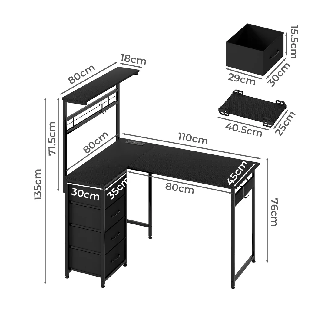 Levede Computer Desk Convertible L-shaped Study Table - Image 2