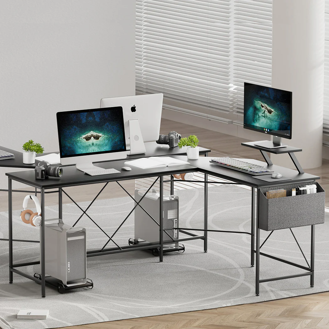 Levede Computer Desk Corner Desk Black - Image 6
