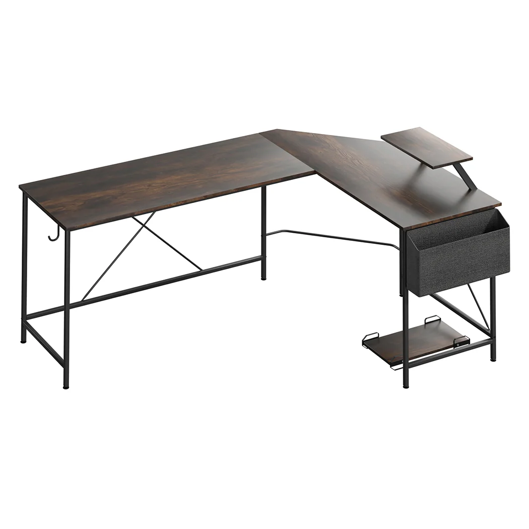 Levede Computer Desk Corner Desk Brown - Image 8