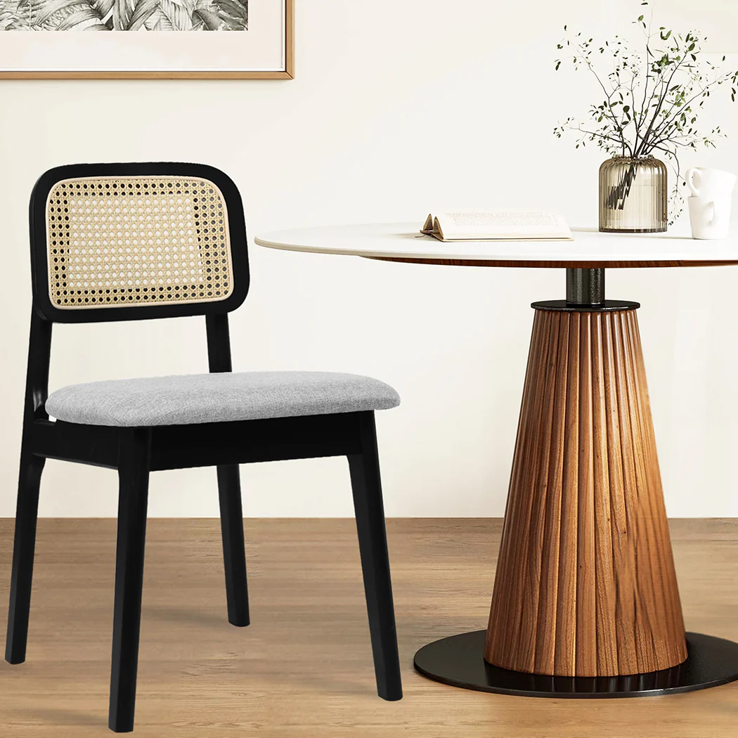Levede Dining Chair Wood Rattan Armless Black x8 - Image 6
